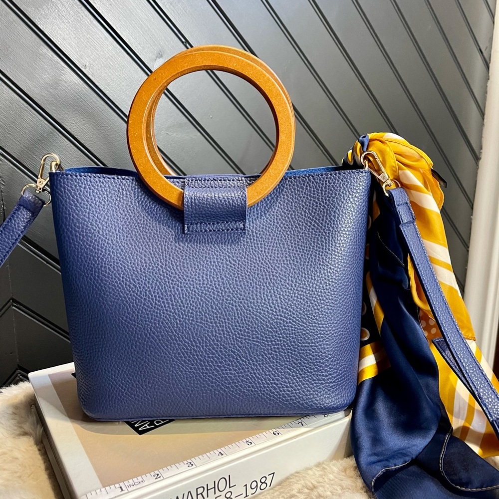 Blue Vegan Leather Bucket Bag - Picture 5 of 9
